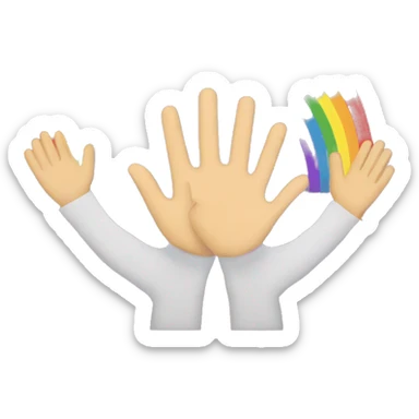 Two raised hands with a rainbow between them sticker