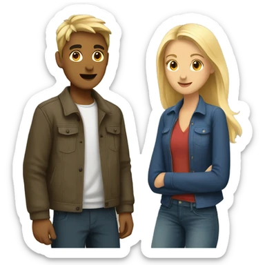 a couple of two young people : a nepali (the men) and a french girl (blonde) sticker
