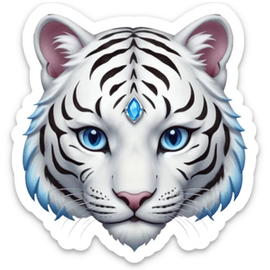 ESO Female white tiger khajiit leader of the umbral rose, blue eyes, blue 'third eye' gem, something symbolizing leadership ruling sticker