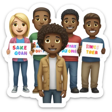 group of people standing holding placards sticker