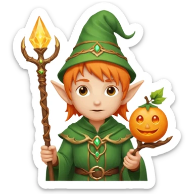 Orange Haired Elf, old Mage elf with glowing orange staff sticker