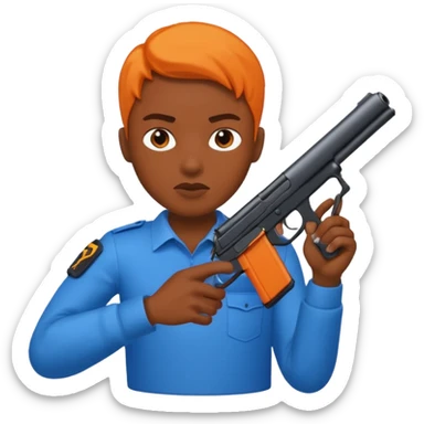 Transformer oranger and black with blue uses a gun sticker