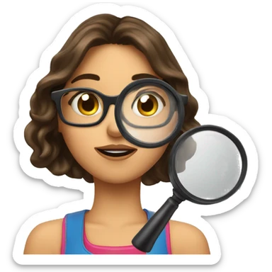 Emoji of brunette girl with magnifying glasses throwing a kiss sticker