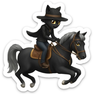 black cat riding a horse sticker