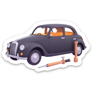 elegant car with a visible dent and dent repair tools like a lever and small hammer for Paintless Dent Repair (PDR) sticker