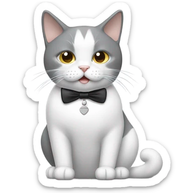 Gray with a little bit of white cat with tux on pooping  sticker