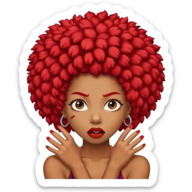 brown skin girl with red afro strangling self sticker