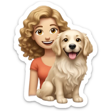 bouncy blow dry brown haired woman and her English cream golden retriever curly haired dog smiling sticker