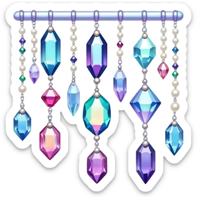 Iridescent big giant glistening glossy sparkly shiny glittery hanging crystals pearls and beads and gemstones decorations sticker