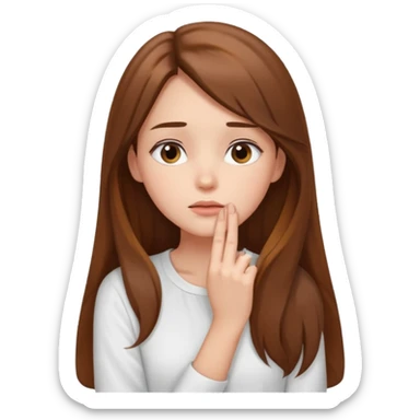 a thoughtful girl looks up and holds her hand under her chin sticker