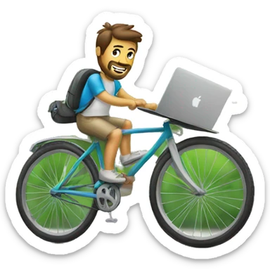 Hombre en bicicleta con macbook sticker