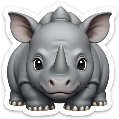 cinematic-noble-baby rhinoceros-portrait-emoji,slate grey hide -poised-and-regal,-with-a-massive,-powerful-build-and-a-thick,-deep-set-soulful-piercing-eyes,-simplified-yet-sharp-and-sophisticated-features,-highly-detailed, large black eyes sticker