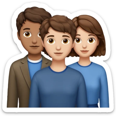 Throuple two women with short wavy brown hair, male with short brown hair sticker