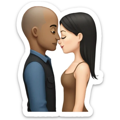 White girl dark hair kissing bald black man sticker