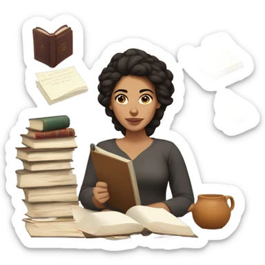 Dark brown hair Moroccan woman studying  sticker