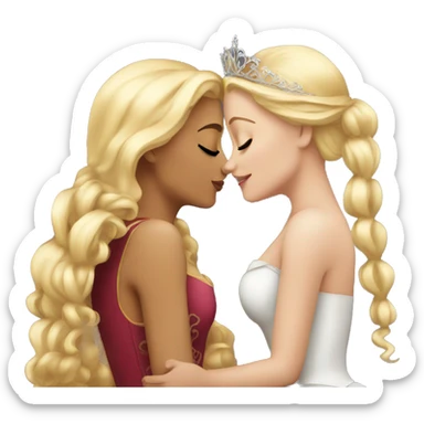 2 women princesses couple blonde deep kiss sticker