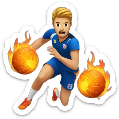 Handball player through fire ball sticker