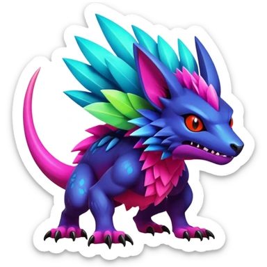 Dark bright neon colorful edgy exotic Fakémon-Pokémon-Vernid-creature sticker
