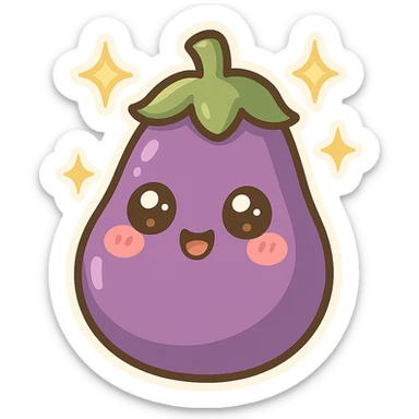 Sparkling Q-version sticker eggplant, cute and exaggerated sticker