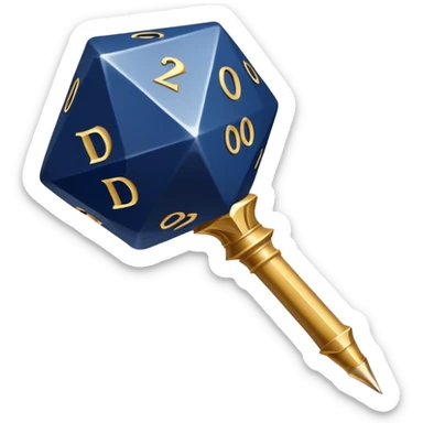 A golden quill crossing with a d20 that has no symbols on the d20
Color: Gold and deep navy blue sticker