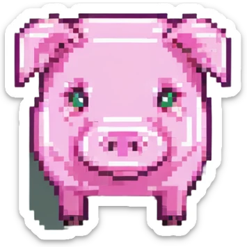 Minecraft pig, full body, pink blocky animal with square head and square body sticker