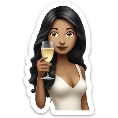 Hyperrealistic woman with black long hair drinks champagne sticker