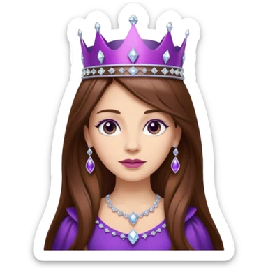 queen, long brown hair, purple crown with diamonds  sticker
