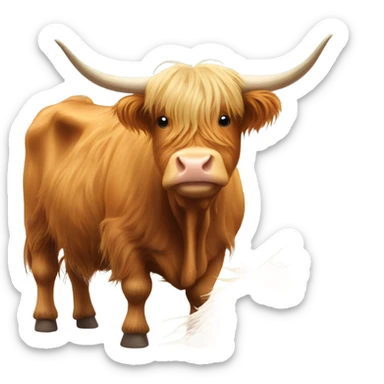 Highland cow with horns eating hay sticker