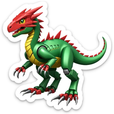 Cool Edgy Green Red Yellow Digimon-Fakemon-Guilmon-Velociraptor-Dragon-Mecha full body sticker