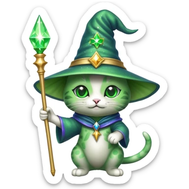 alien cat wizard with sparkles sticker