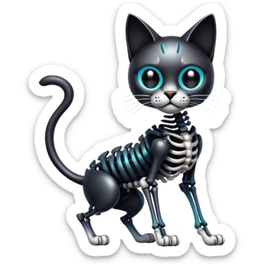 A black gradient epic shiny cool edgy skeletal cat, full body sticker