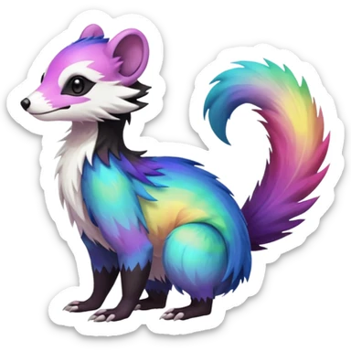 Colorful diaphanous Trico-Sergal-Skunk-Ferret-Furret-Marsupial-Vernid-fusion-Fakemon-animal-hybrid-creature, full body sticker