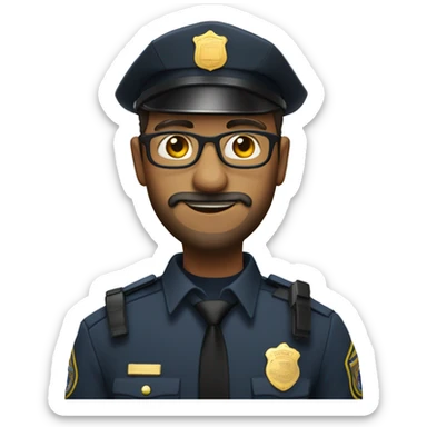 Un chico con piel blanca con barba con lentes y vestido de policia sticker