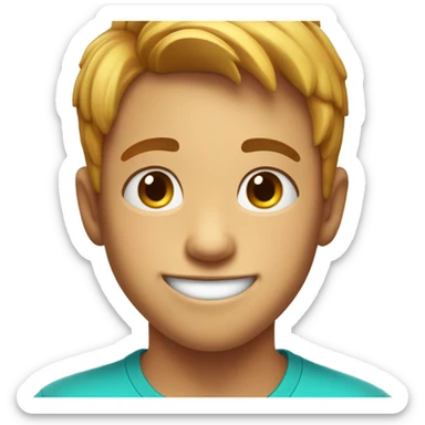 A cute boy with short hair and a bright smile, wearing a colorful T-shirt, with a few freckles on his cheeks. sticker