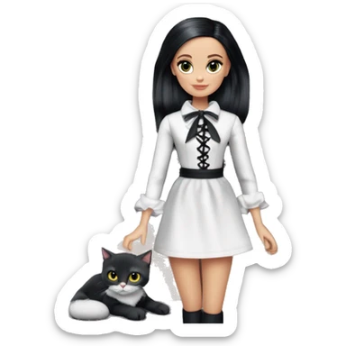 Darya Barbie. Teen Wednesday Addams. Pirate knee-boots, dress, opera gloves,pumps, bracelet, earrings, Cuddling up with Slippers the kitten.hair ribbon  sticker