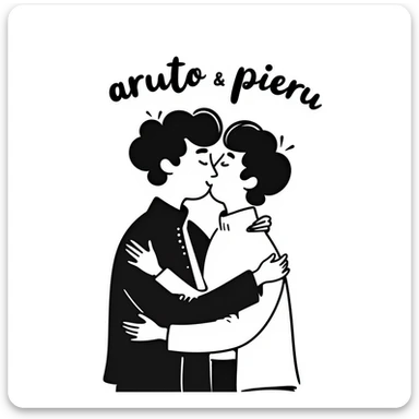 a gay couple kissing, with 'aruto & pieru' written above, in a hand-drawn doodle style sticker