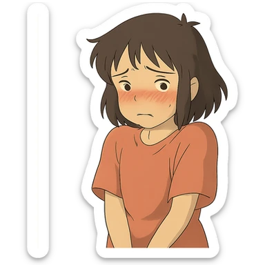 ghibli style character looking embarrassed, blushing, shy posture sticker