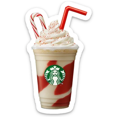 Peppermint Starbucks Frappuccino with one straw and red pieces in the drink sticker