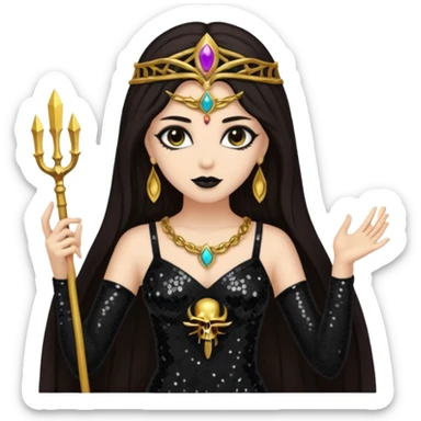 Libera, Goddess of Death from Gods and Goddesses with long dark brown hair, black sequin outfit sticker
