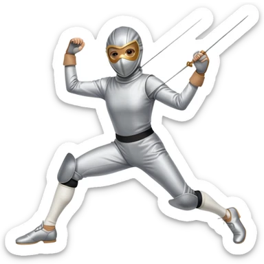single fencer lunging, wearing mask and holding foil sticker