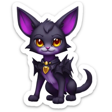 Anthro-Cute-Edgy-Cool-Vampiric-Batty-Cat-Black-Purple-Red-Grey-White-Yellow-Contrast-Colors-Fantasy-Fur-Sona-Chibi-Shiny-Fakémon-Hybrid with horns and big fangs and collar full body sticker