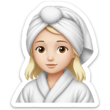 clean girl with towel on head and wearing fluffy robe sticker