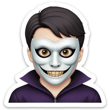 guy holding mask but his face is creepy and very scary sticker