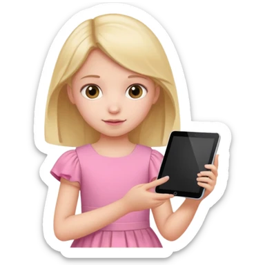 kid girl hold a tablet, pink dress sticker