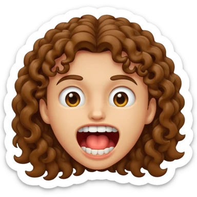 Emoji with huge tooth gap curly brown hair and spit in corners of mouth sticker