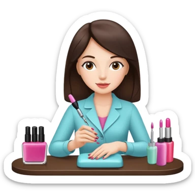 Brunette Girl getting a manicure at nail salon sticker