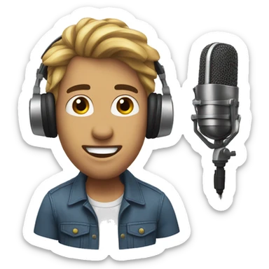 Create a voice actor, wearing headphones, speaking into a studio microphone. sticker