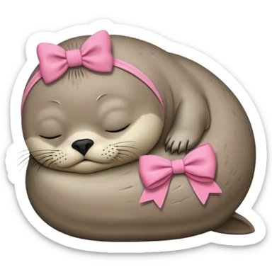Frowning Sleeping seal wearing pink bow sticker