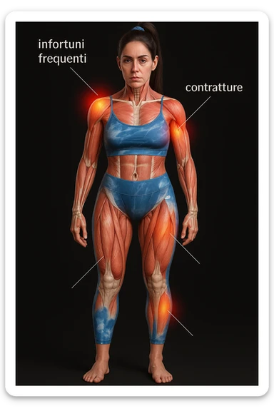 donna con infortuni e contratture frequenti in 3D immagine medica in italiano  sticker