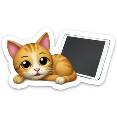 cat on a pile of papers and ipad sticker